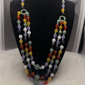 925 Sterling Silver Multicolor Jade Collar 23.5 Inches